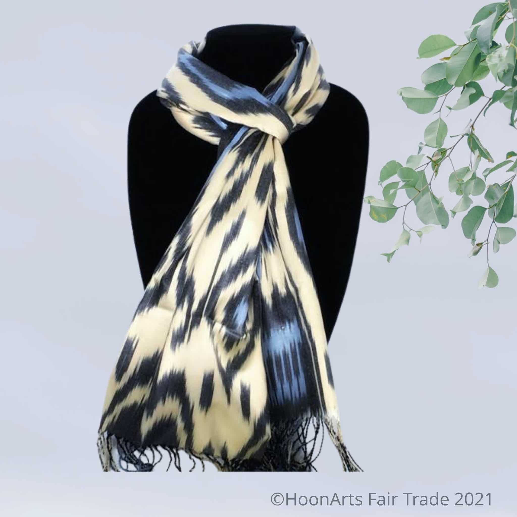 Navy Blue and Cream Striped Scarf - Fair Trade Guatemalan Scarves
