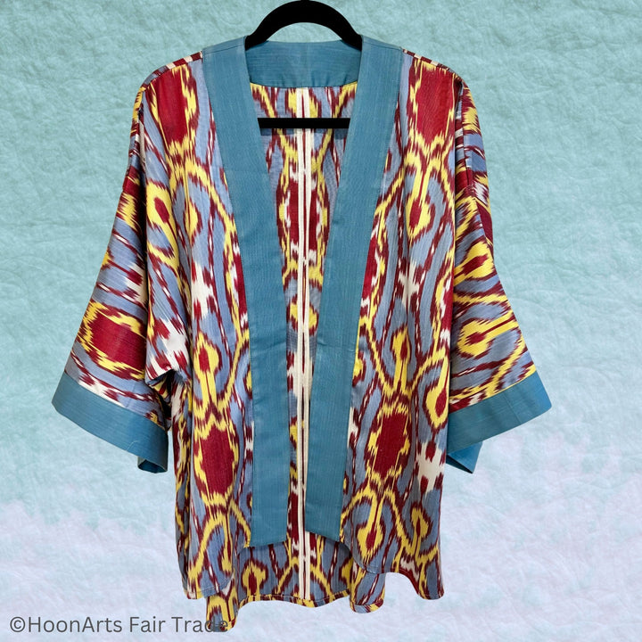 Behnaz Ikat Kimono Jacket on a clothes hanger