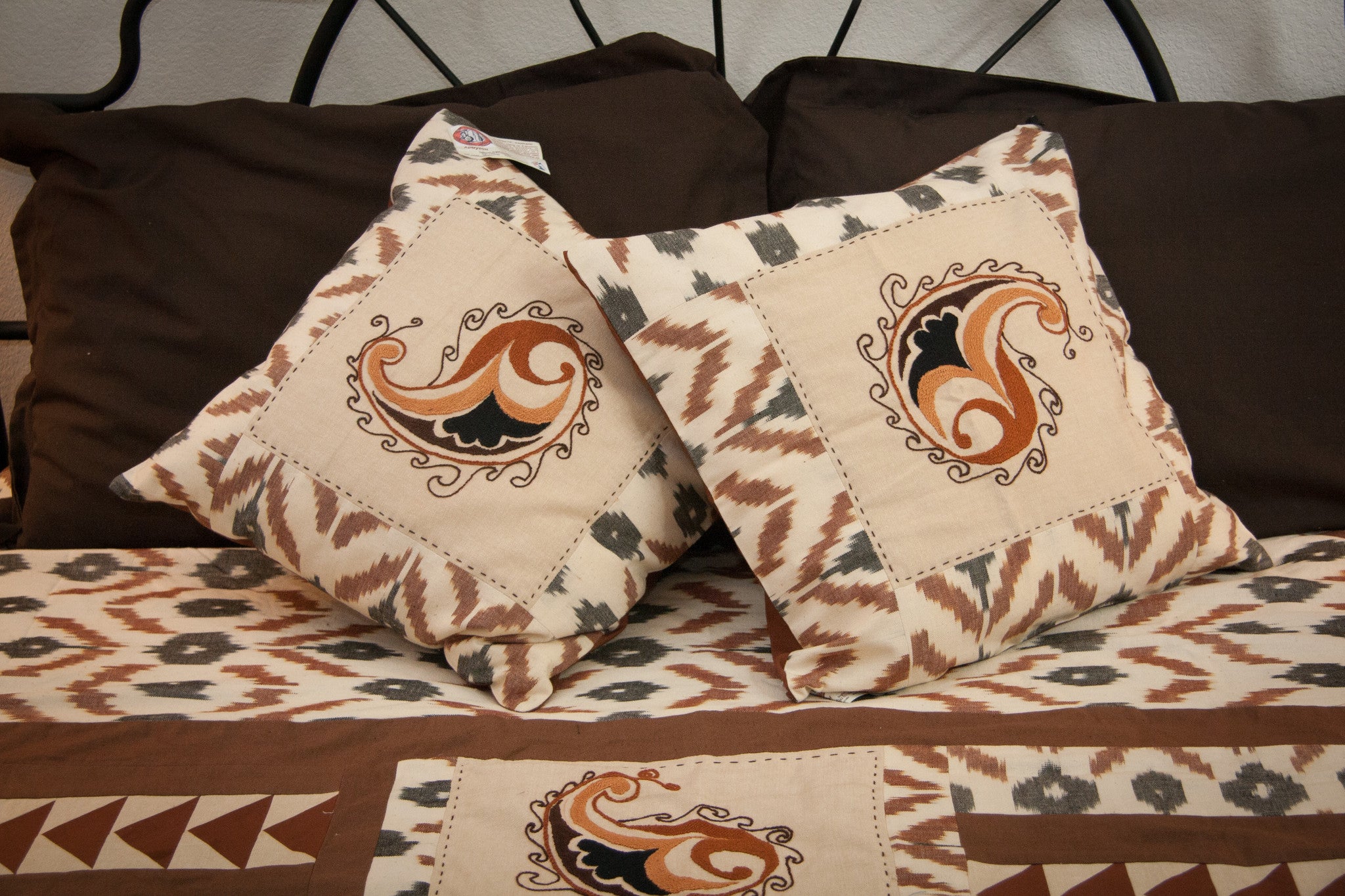 Ikat & Suzani Bedspread Set, Hand Embroidered 