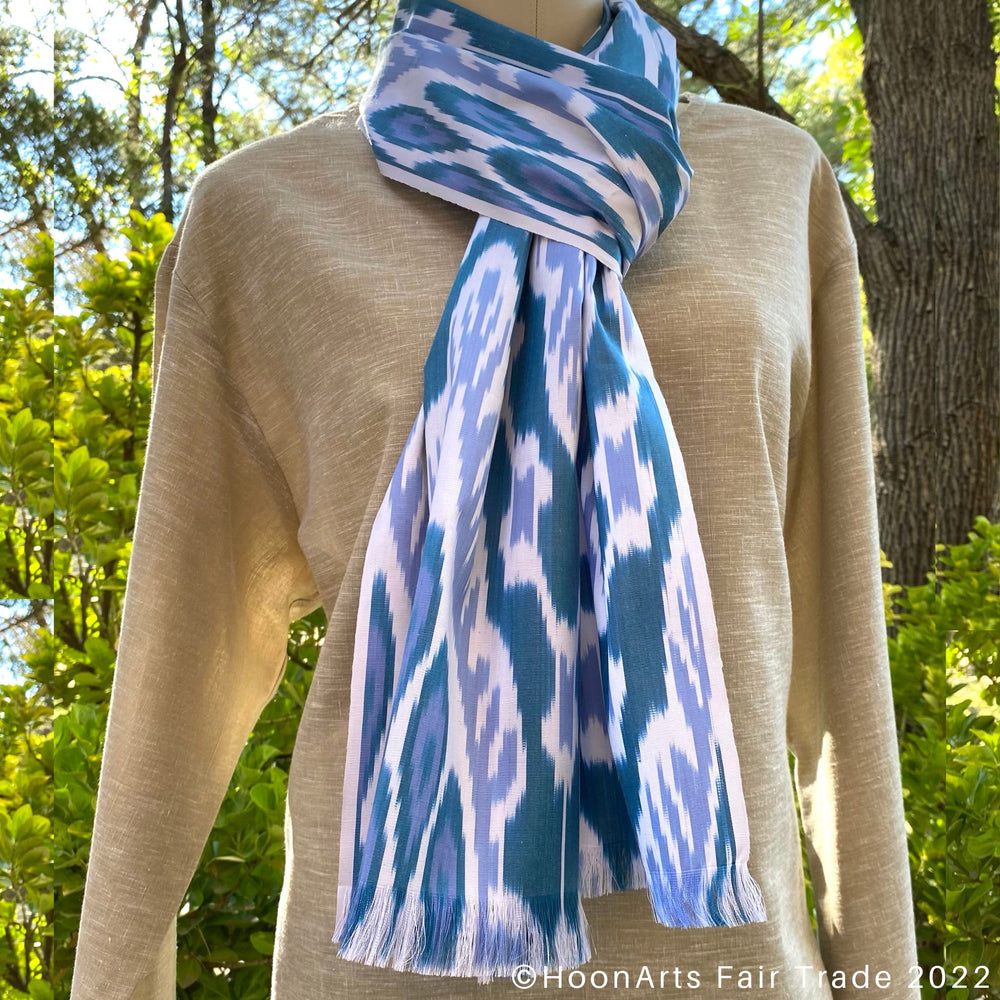 Navy Blue and Cream Striped Scarf - Fair Trade Guatemalan Scarves